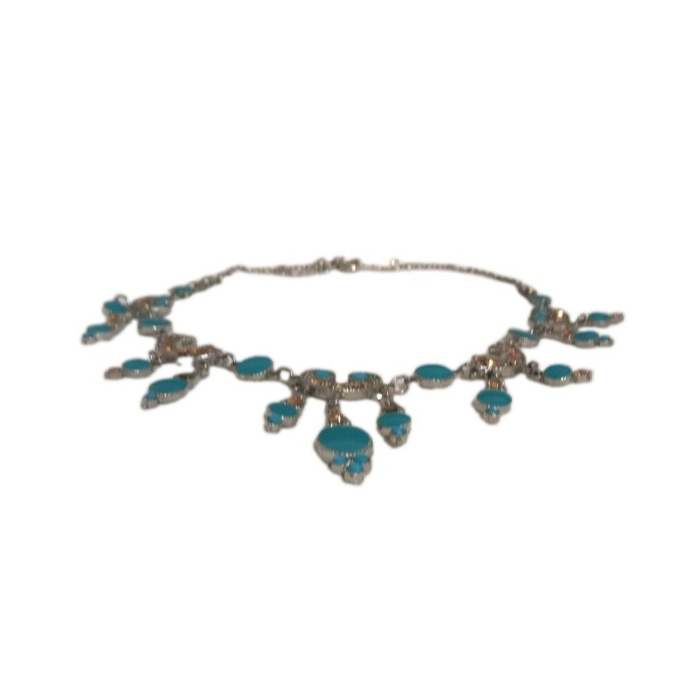 Vintage Silver Tone Faux Turquoise Bib Southwestern Style Statement Necklace
